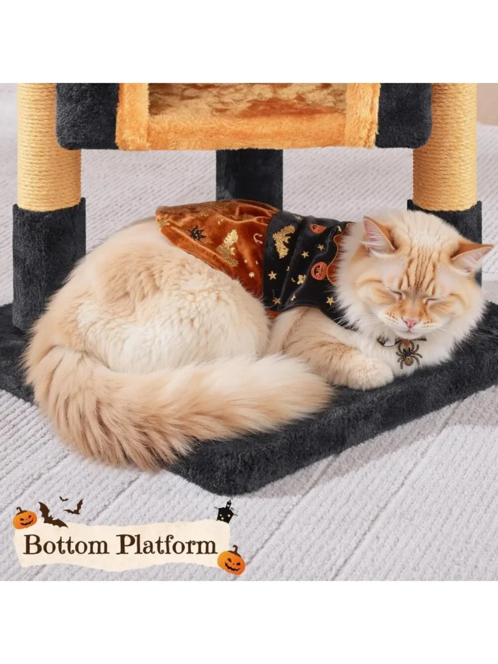 Halloween Cat Tree for Cats - Black & Pumpkin Orange Small Cat Tower, Fun & Cozy